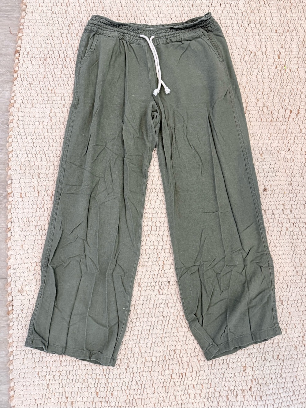 Wide Leg Drawstring Pants in Olive Green - Picture 1 of 3